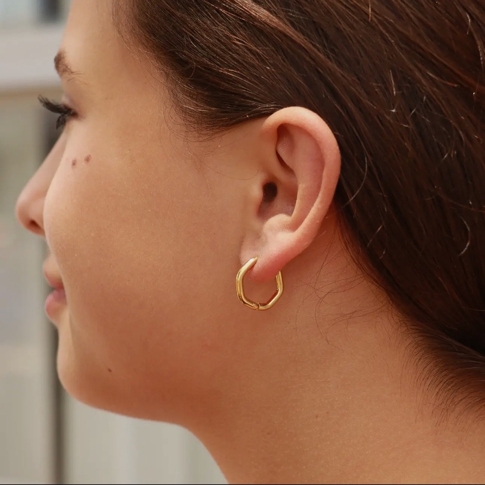 18K PVD Stainless Steel Elegant Geometric Gold Hoop Earrings